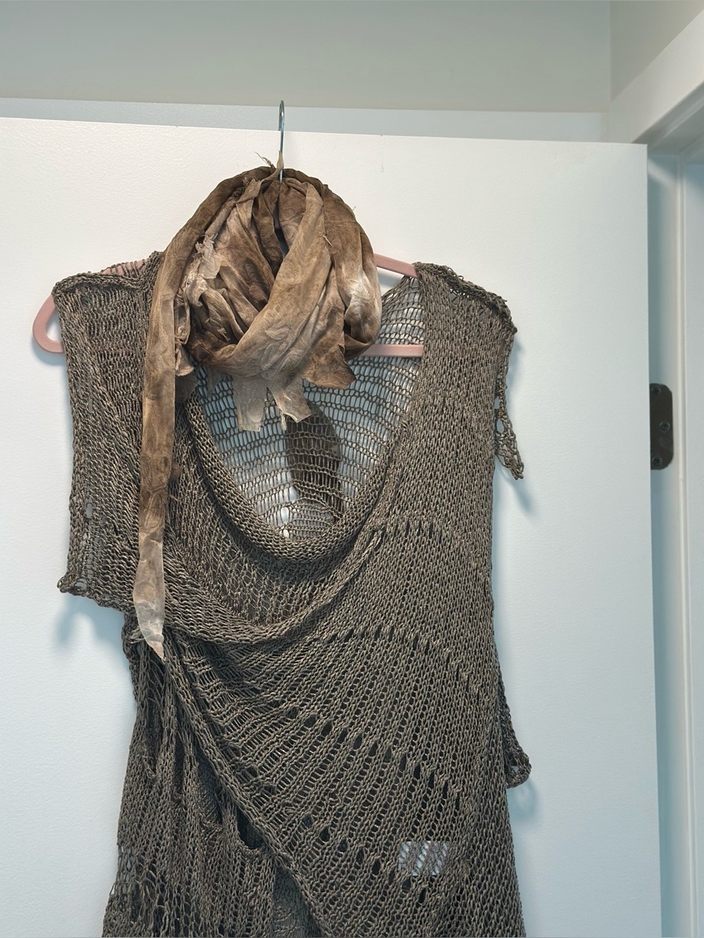 DUYS Asymmetrical Open Knit Tunic Top + Scarf | Boho Layered Mesh